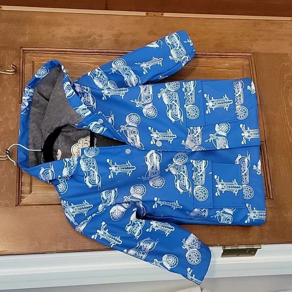 Hatley Kids Blue Motorcycle Print Raincoat Jacket